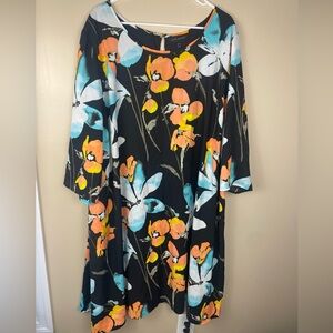 Lane Bryant Woman’s Black Dress with Orange and Blue Floral Pattern Lined Maxi